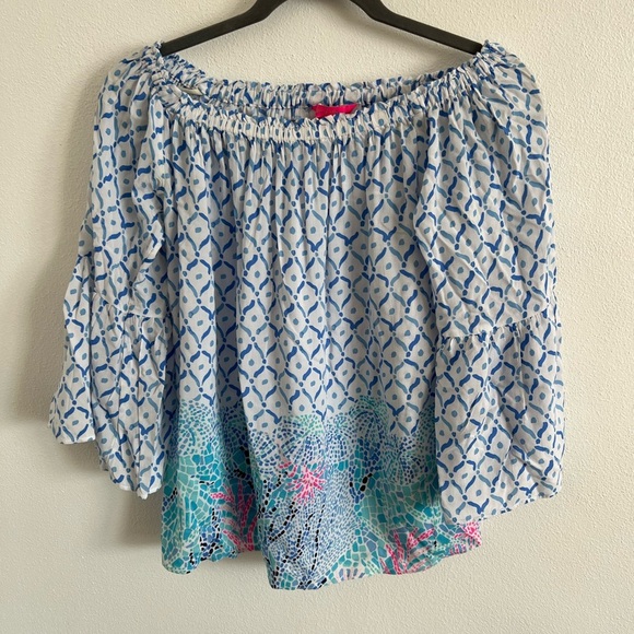 Lilly Pulitzer Nevie Off The Shoulder Top in Sea La Vie Print, XS - Picture 5 of 5
